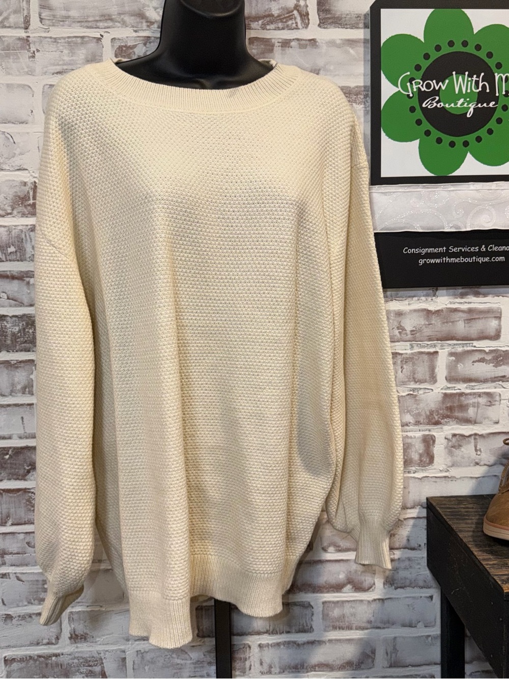 Women's Cream Waffle Knit Crewneck Sweater